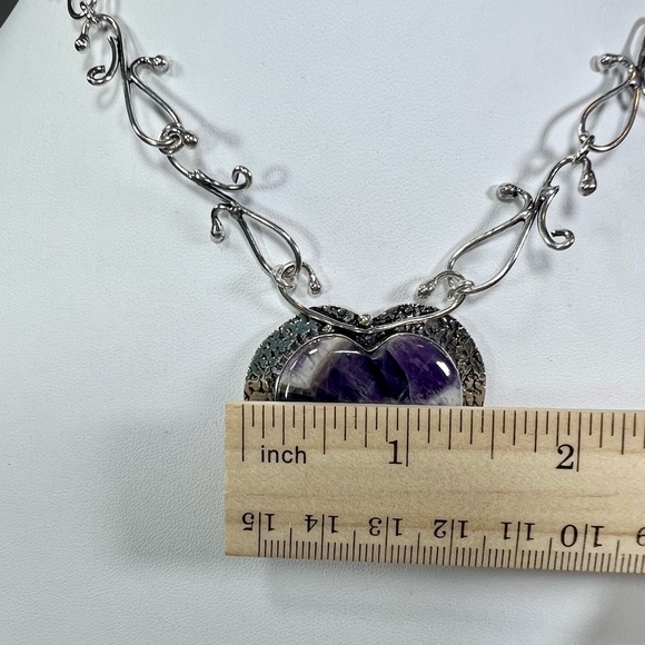 Chevron Amethyst 925 💜 Heart Gemstone Necklace - Picture 4 of 6